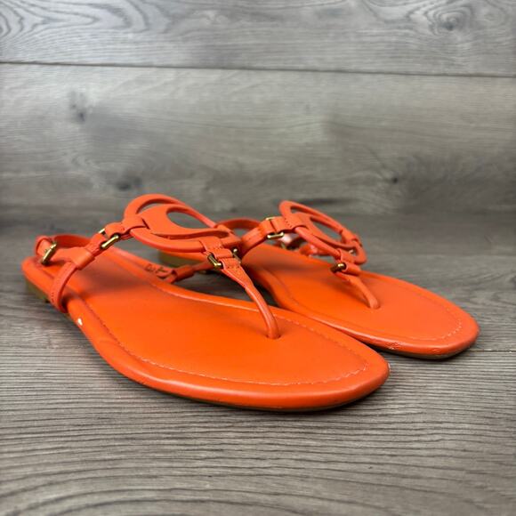 Coach Jeri Thong Sandals Women's Size 8 Orange Leather Logo Flats G4910 - Picture 1 of 16